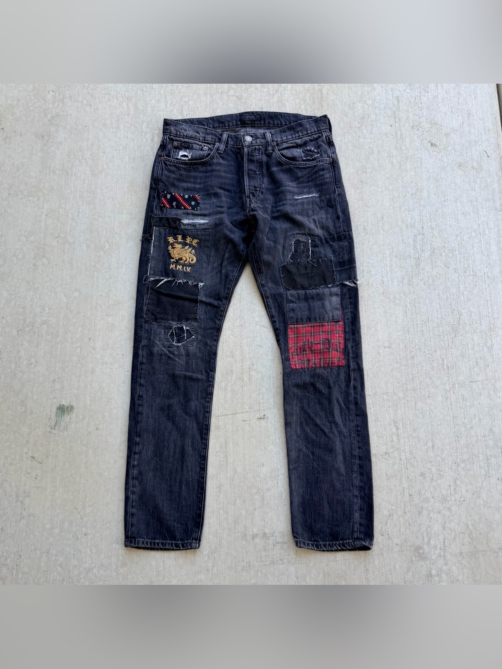 Polo Ralph Lauren Patchwork Jeans Sullivan Slim Black Men Size 30x30